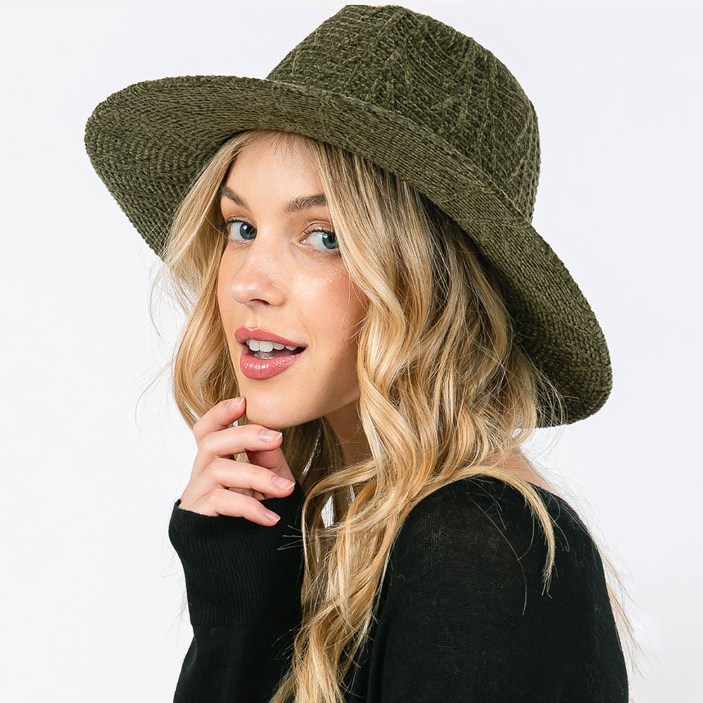 Chenille Pattern Fedora Hat with Braided Band - Blaire Shops