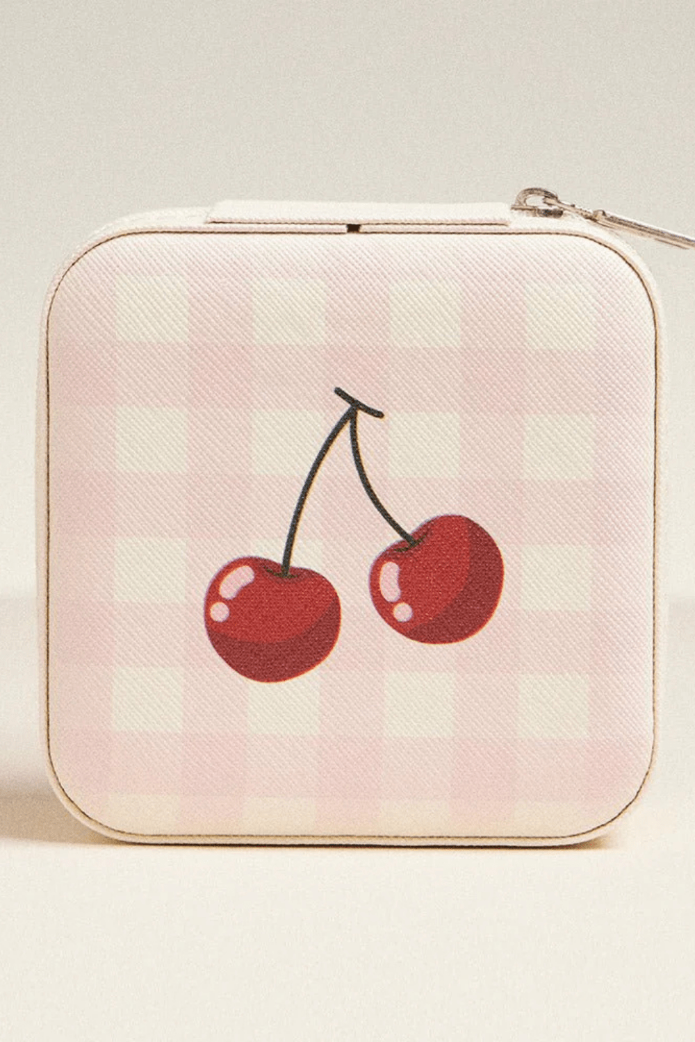 Cherry and Checker Pattern Portable Square Jewelry Box - Blaire Shops