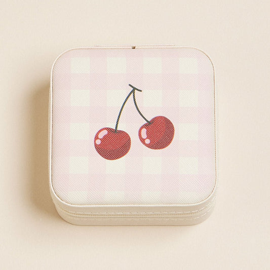 Cherry and Checker Pattern Portable Square Jewelry Box - Blaire Shops