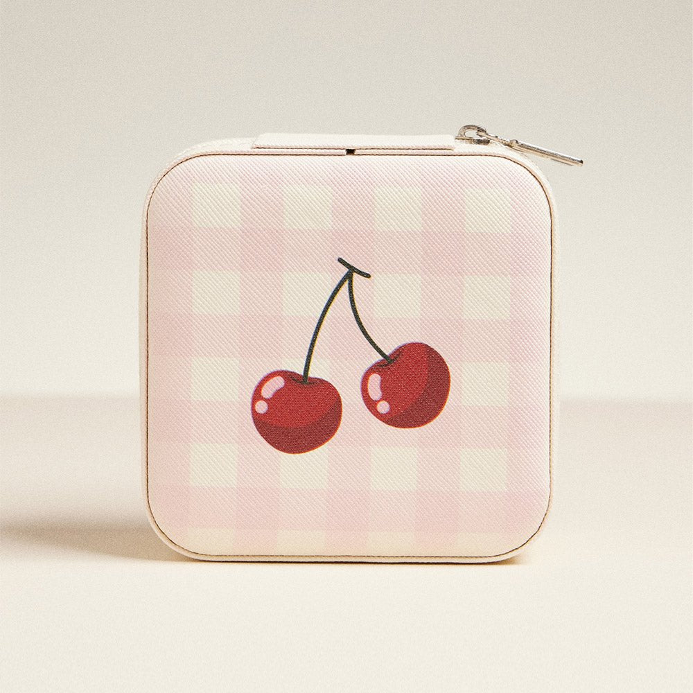 Cherry and Checker Pattern Portable Square Jewelry Box - Blaire Shops