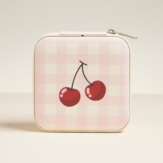 Cherry and Checker Pattern Portable Square Jewelry Box - Blaire Shops