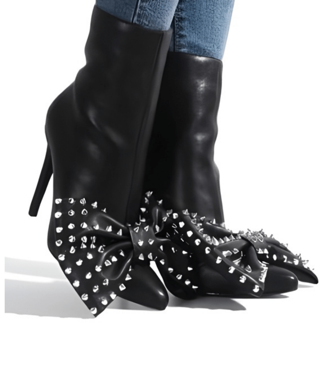 Chic Black Studded Bootie with Bow Tie Detail – Stylish & Comfortable Footwear for Any Occasion - Blaire Shops
