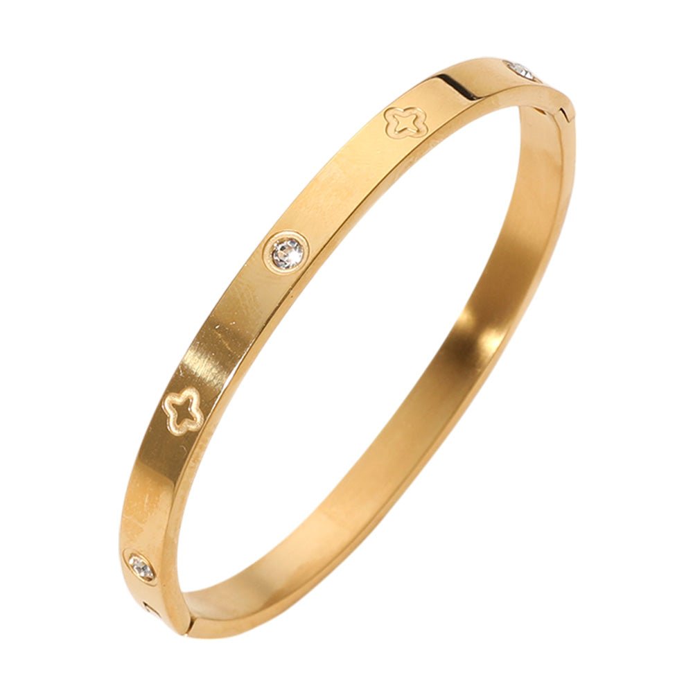 Clover Van Cleef bracelet jewelry Luxe Inspired Gold Water Resistant Stainless Steel Bangle - Blaire Shops