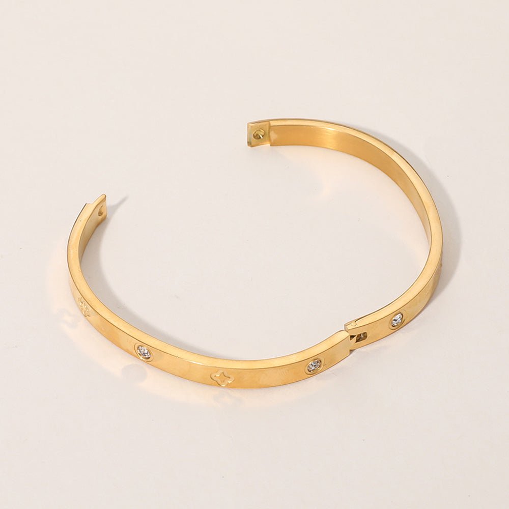 Clover Van Cleef bracelet jewelry Luxe Inspired Gold Water Resistant Stainless Steel Bangle - Blaire Shops