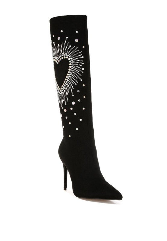 Coastra Rhinestone Embellished Stiletto Boots - Blaire Shops
