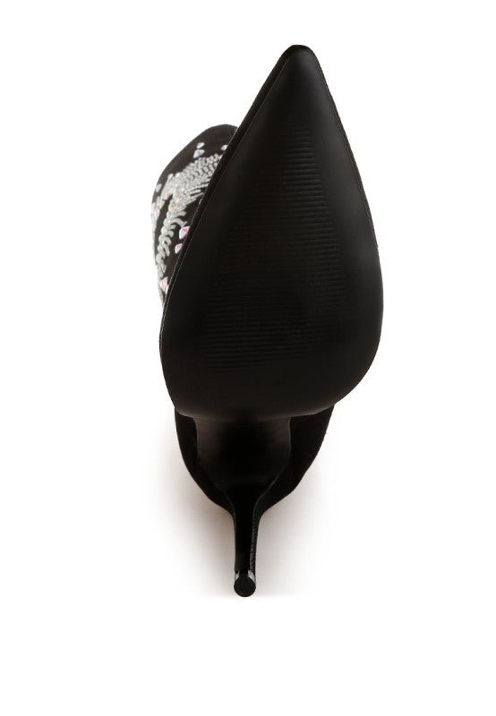 Coastra Rhinestone Embellished Stiletto Boots - Blaire Shops