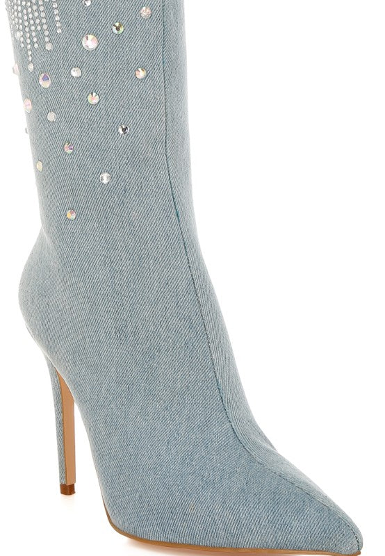 Coastra Rhinestone Embellished Stiletto Boots - Blaire Shops