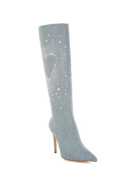 Coastra Rhinestone Embellished Stiletto Boots - Blaire Shops