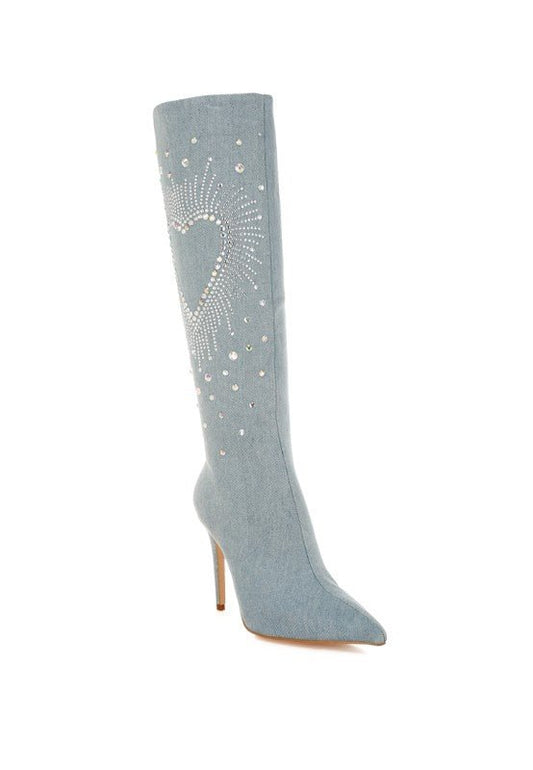 Coastra Rhinestone Embellished Stiletto Boots - Blaire Shops
