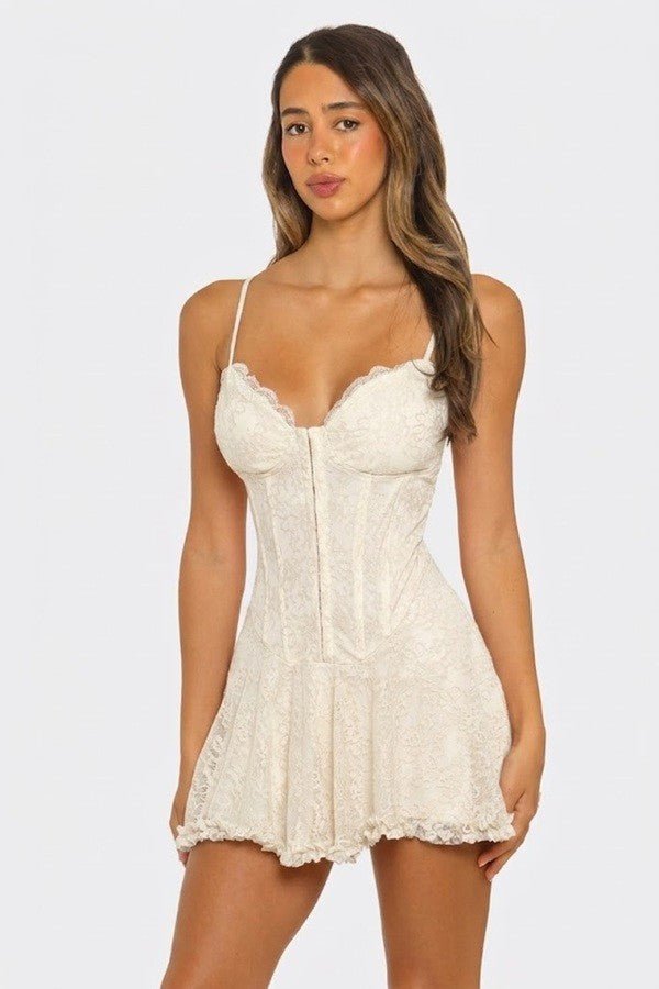 Coquette Corset Flare Mini Dress - Ivory DRESS for women Vacation Outfits Birthday Dresses Going Out Looks