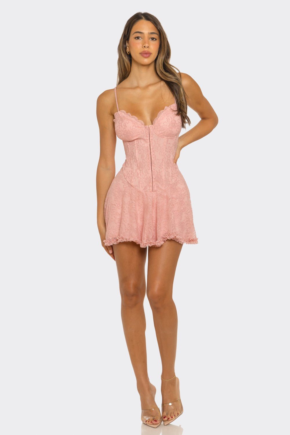 Coquette Corset Flare Mini Dress - Pink DRESS for women Vacation Outfits Birthday Dresses Going Out Looks