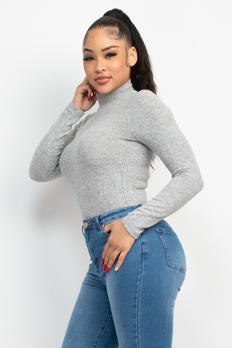 Cozy Mock Neck Long Sleeve Knit Top – Soft Stretch Fitted Sweater Tee - Blaire Shops
