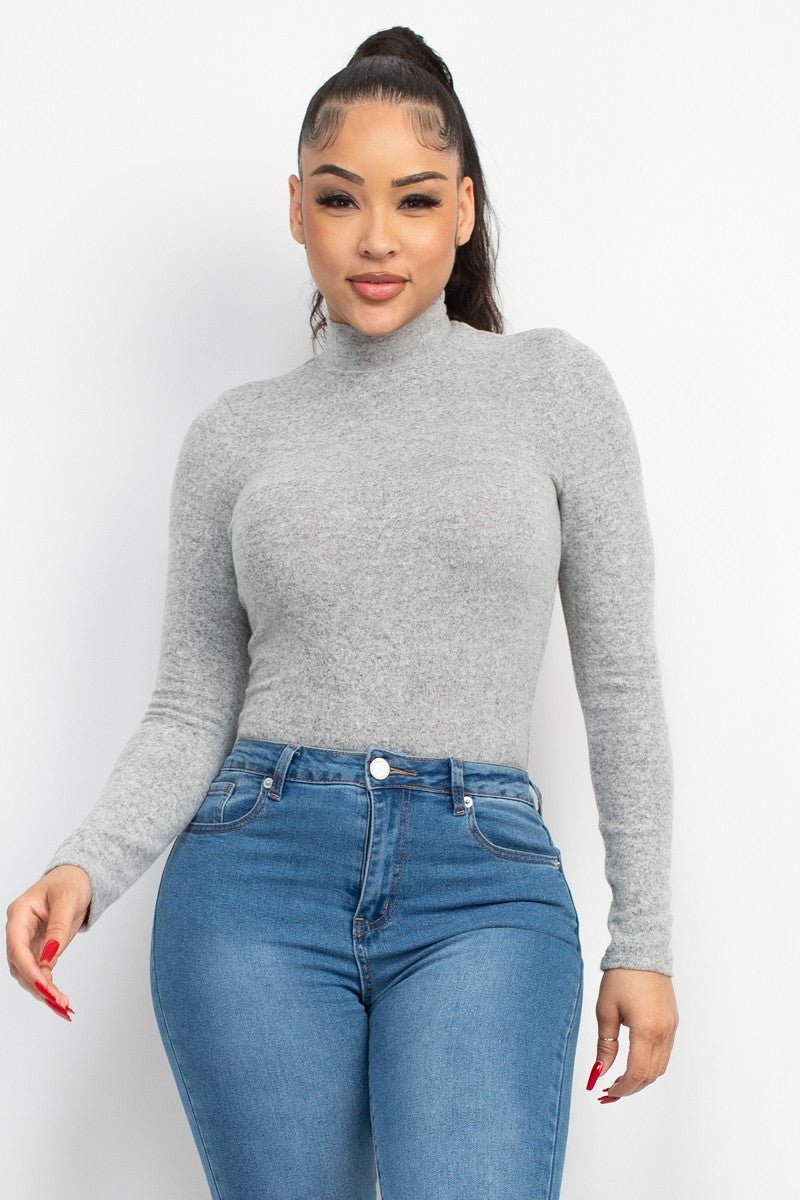 Cozy Mock Neck Long Sleeve Knit Top – Soft Stretch Fitted Sweater Tee - Blaire Shops
