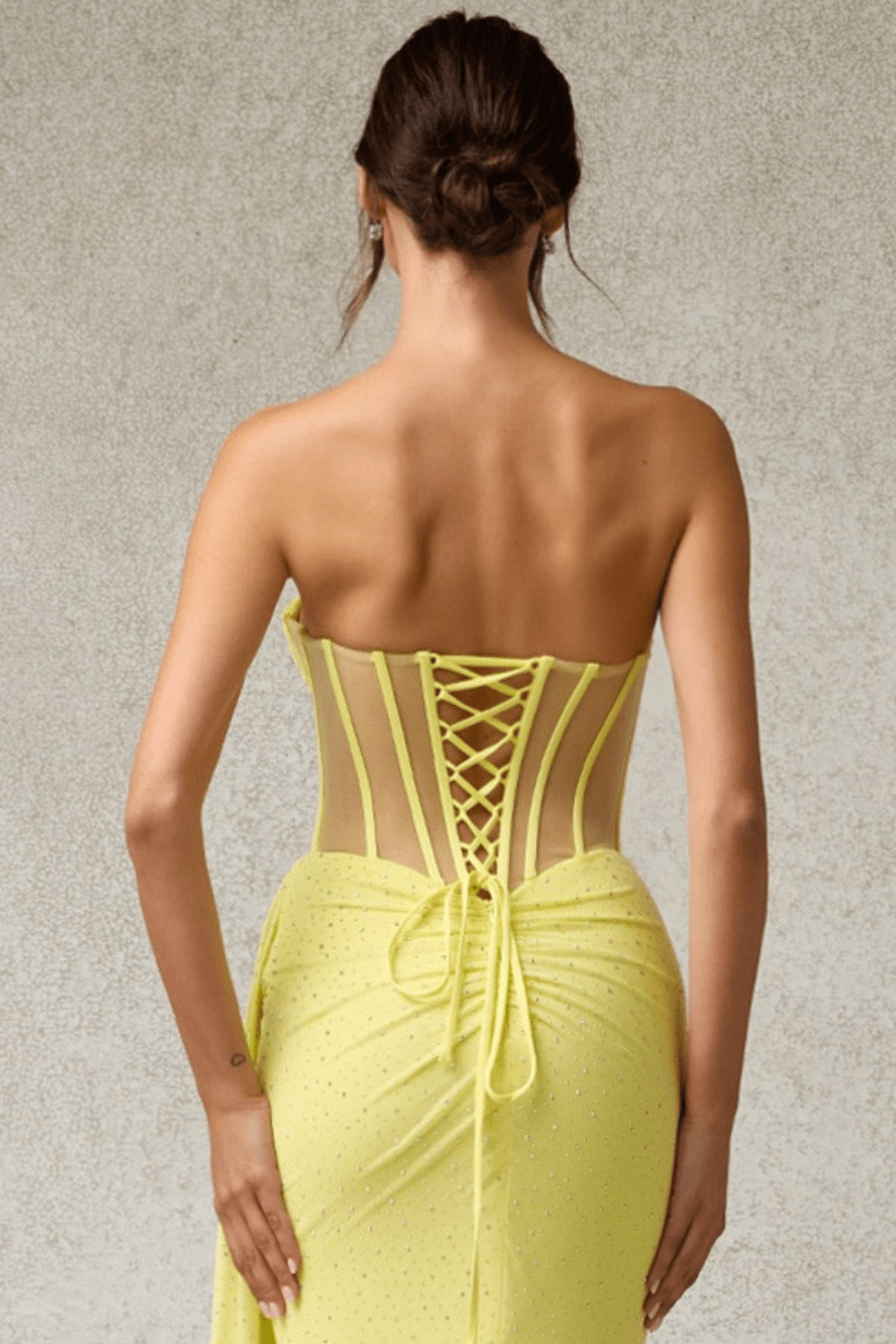 Crystal Sweetheart Corset Gown – Sculpted Wrap Slit Dress - Yellow dress for women Vacation Outfits Birthday Dresses Going Out Looks