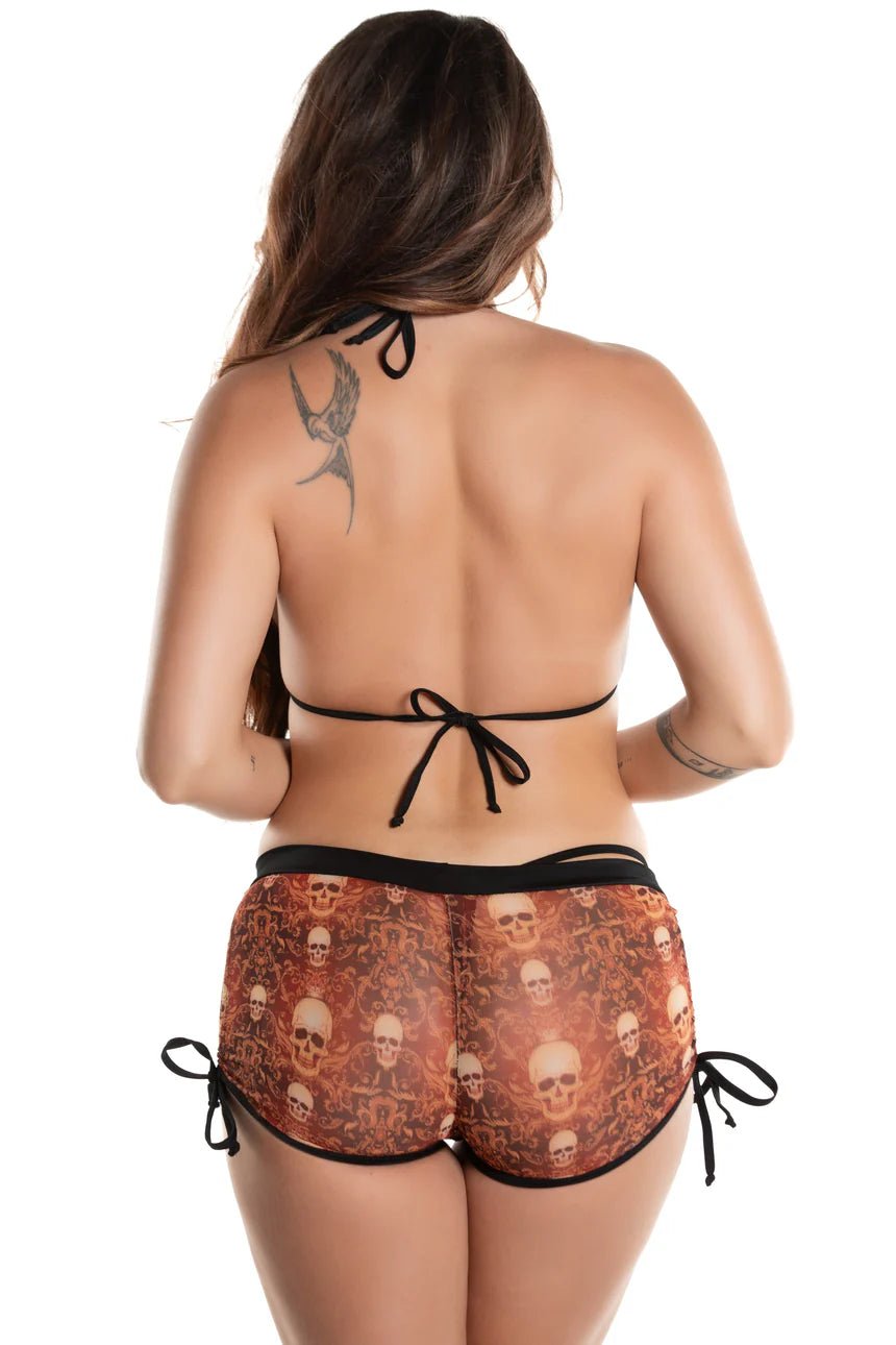 Dark Goth Skull Dance Bikini & Shorts Set – Halloween Rave Festival Outfit - Blaire Shops