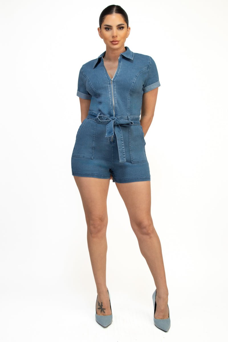 Denim Self - Tie Stretch Romper - Blaire Shops