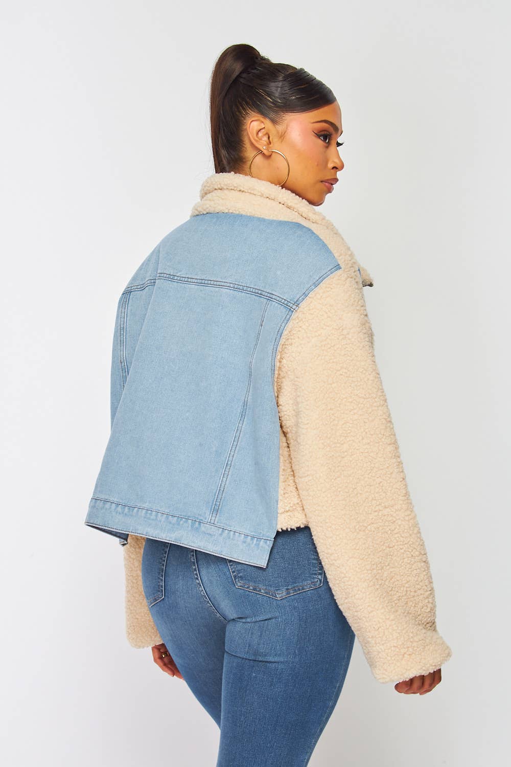 Denim Sherpa Panel Jacket – Cozy Faux Shearling, Relaxed Fit & Classic Style - Blaire Shops