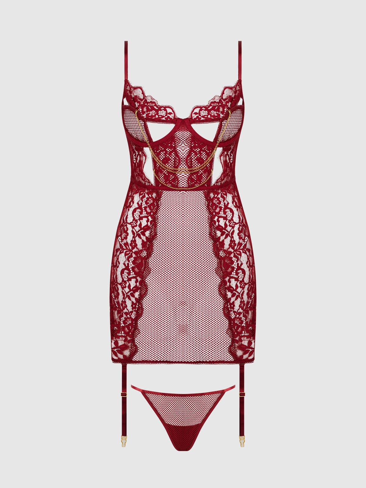 DEZI CURVY LACE & CHAIN CHEMISE LINGERIE SET IN PLUS SiZE - Blaire Shops