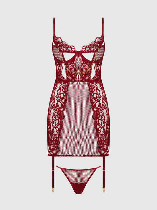 DEZI CURVY LACE & CHAIN CHEMISE LINGERIE SET IN PLUS SiZE - Blaire Shops