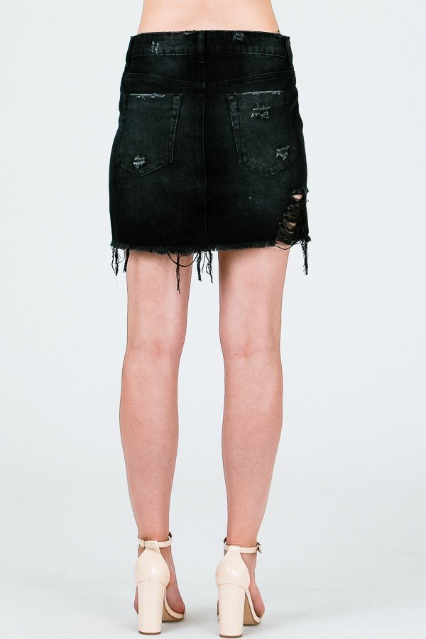 DISTRESSED MINI SKIRT W/ TRIANGLE CUTOUT - Blaire Shops