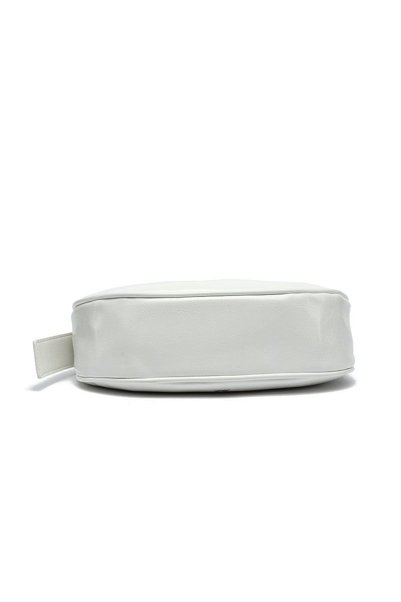 Dolce Crackled Vegan Leather Shoulder Bag - Cream - Blaire Shops