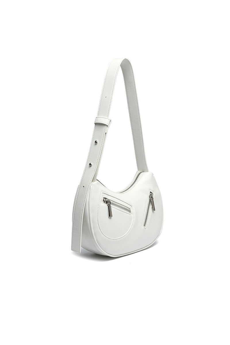 Dolce Crackled Vegan Leather Shoulder Bag - Cream - Blaire Shops