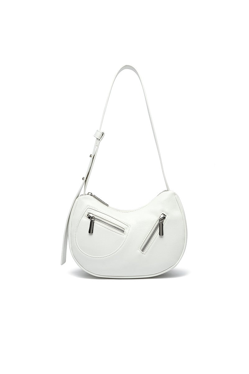 Dolce Crackled Vegan Leather Shoulder Bag - Cream - Blaire Shops