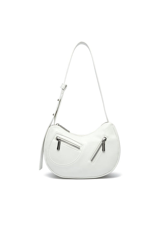 Dolce Crackled Vegan Leather Shoulder Bag - Cream - Blaire Shops