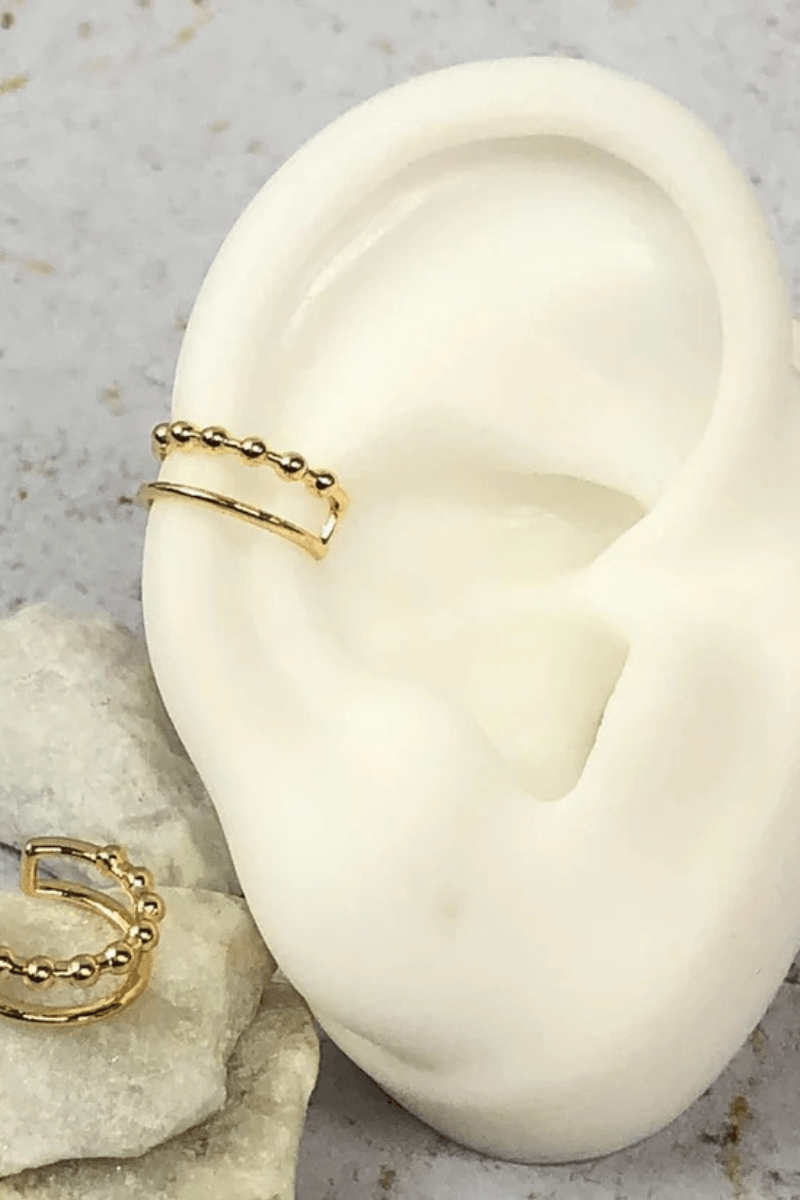 Double Row 18k Gold Plated No Piercing Ear Cuff - Blaire Shops