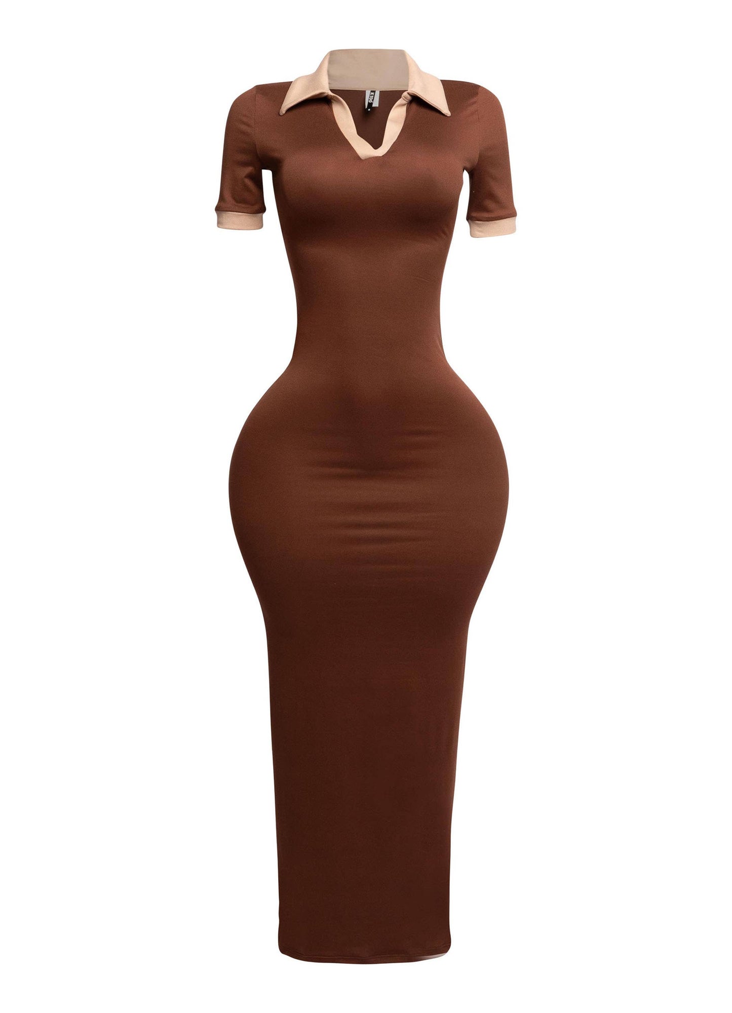 a women's brown dress with a collar