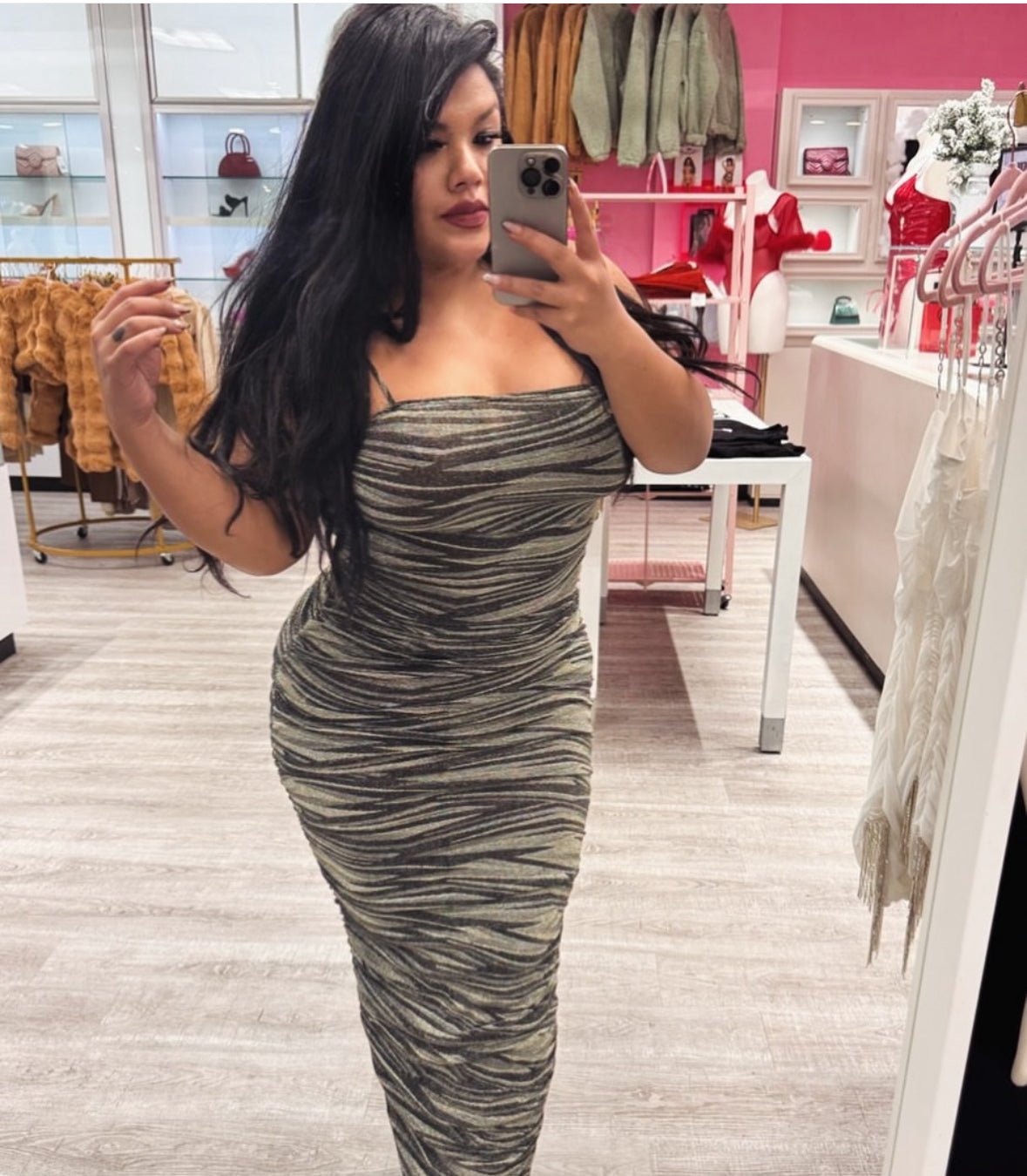 Elegant Metallic Maxi Dress with All - Over Ruched Design and Adjustable Straps for Stunning Appeal - Blaire Shops