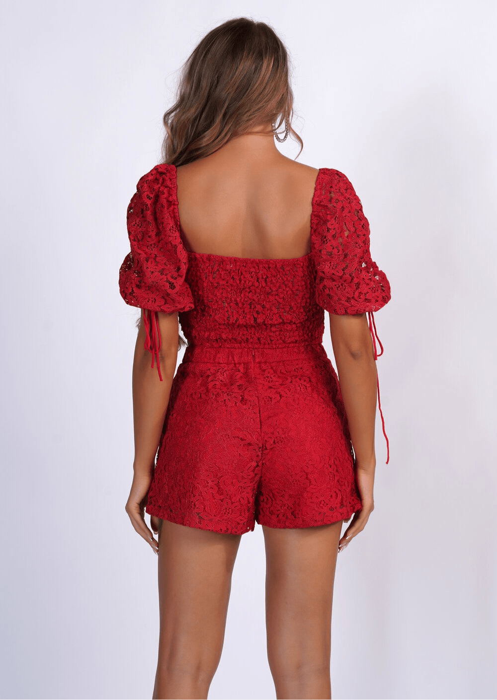 Elegant Miami Lace Short Set With Ruffle Short Sleeves & V - Neckline Detail - Blaire Shops