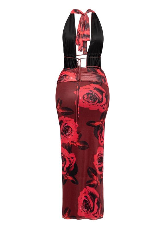 Elegant Red Maxi Skirt Cowl Neck Halter Set for Effortless Style & Flattering Fit - Blaire Shops