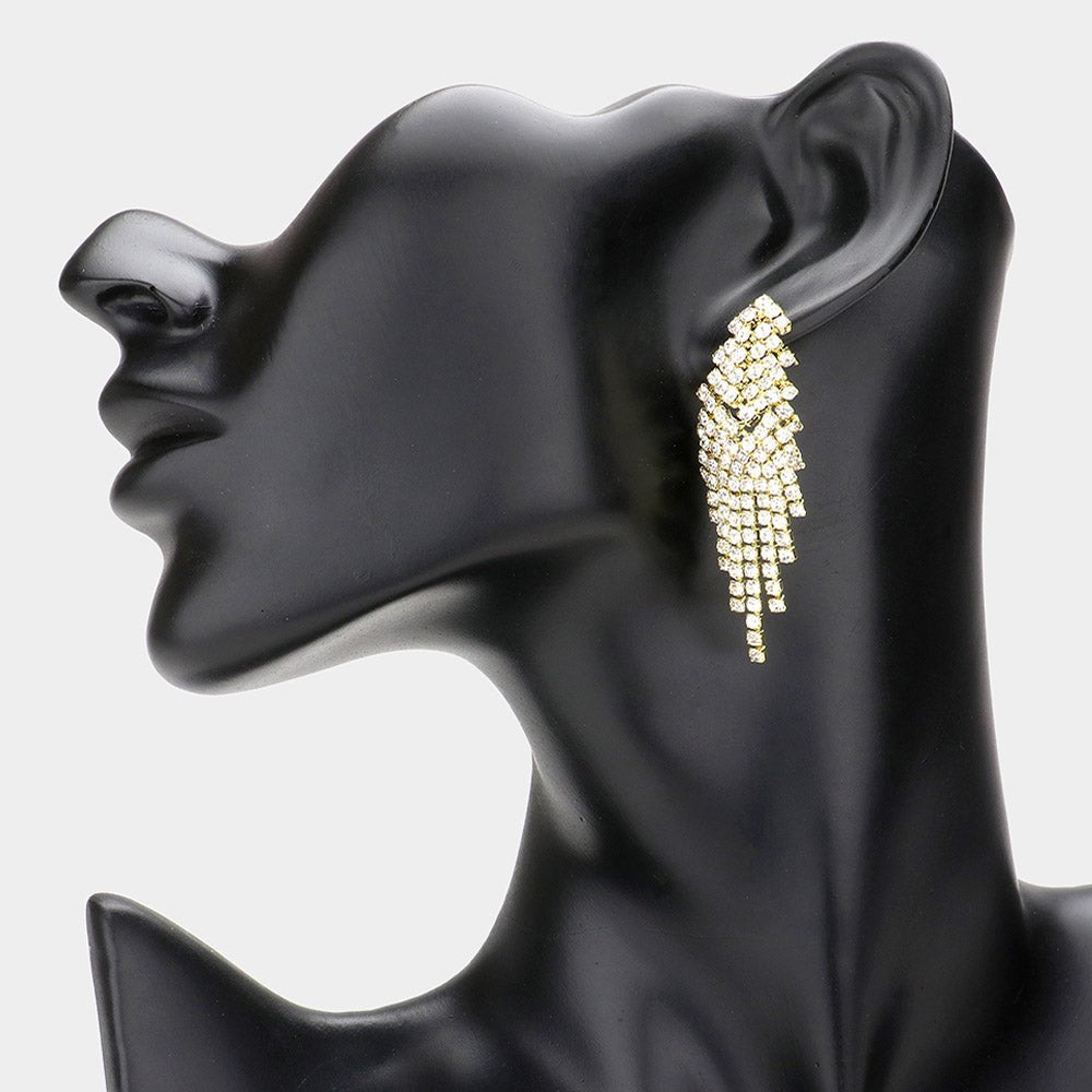 Elegant Rhinestone Pave Dangle Earrings – Gold or Silver Tone - Gold for women Vacation Outfits Birthday Dresses Going Out Looks