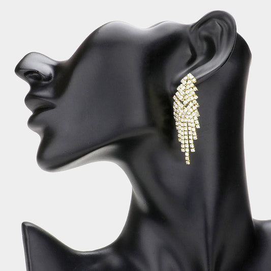 Elegant Rhinestone Pave Dangle Earrings – Gold or Silver Tone - Gold for women Vacation Outfits Birthday Dresses Going Out Looks
