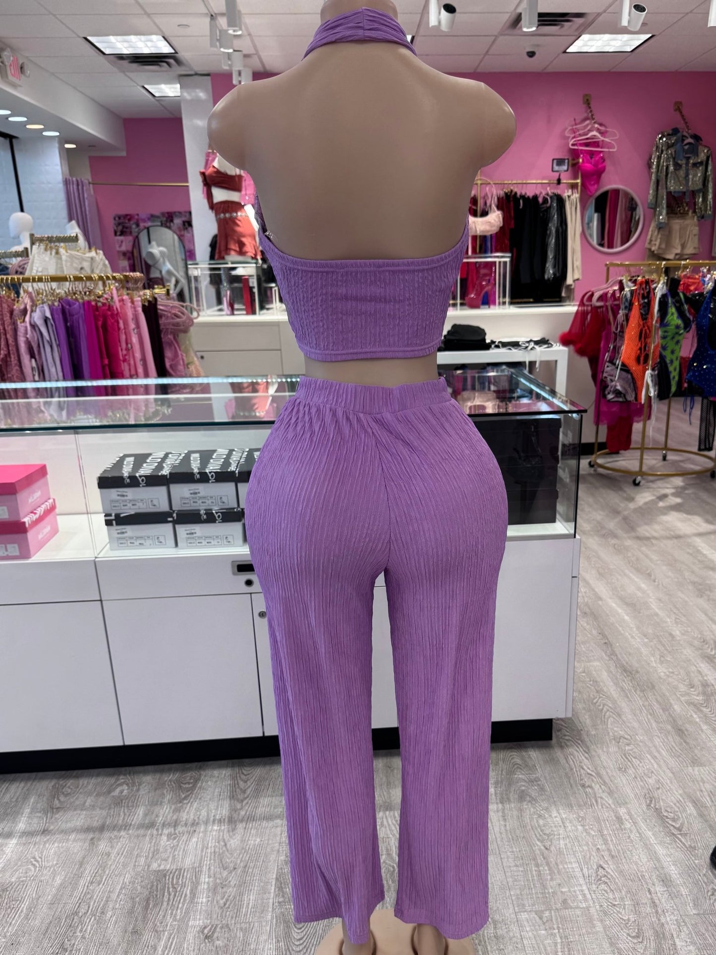 Eliane Two Piece Vest Crop Top Pant Set - Blaire Shops