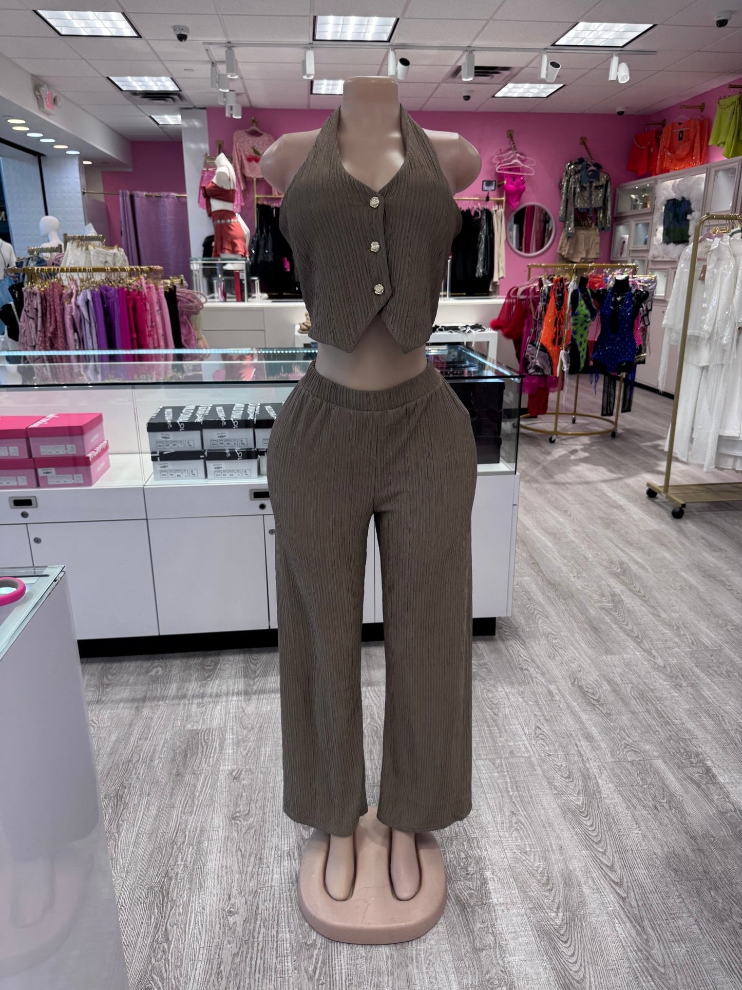 Eliane Two Piece Vest Crop Top Pant Set - Blaire Shops