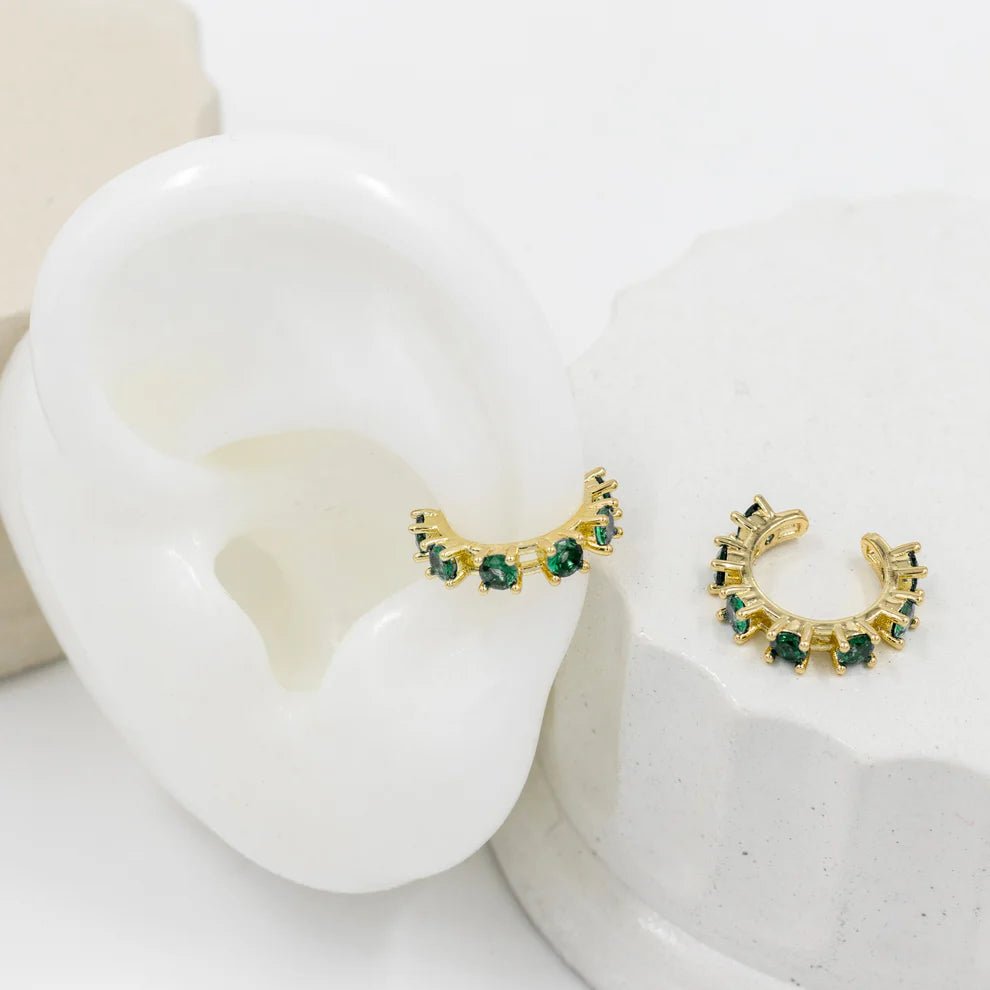 Emerald Green Stoned 18k Gold Plated No Piercing Ear Cuff - Blaire Shops