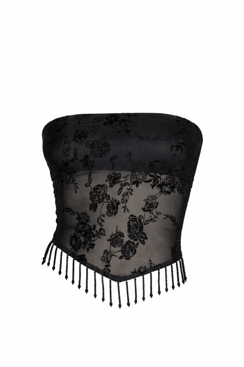 Flocked Mesh Beaded Bandeau Top - Blaire Shops