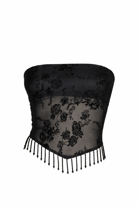 Flocked Mesh Beaded Bandeau Top - Blaire Shops