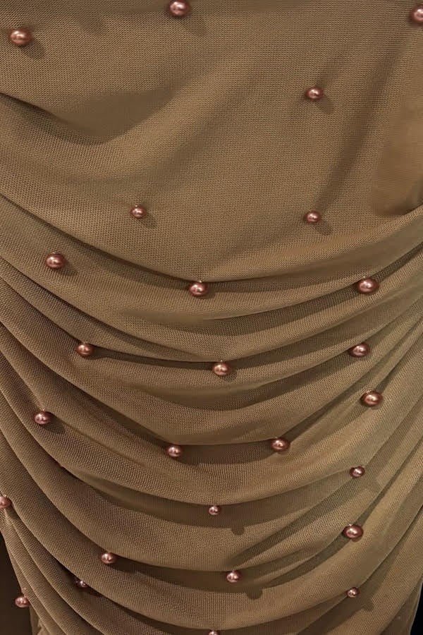 Garnet Pearl Allure Strapless Scarf Detail Mini Dress - mocha dress for women Vacation Outfits Birthday Dresses Going Out Looks