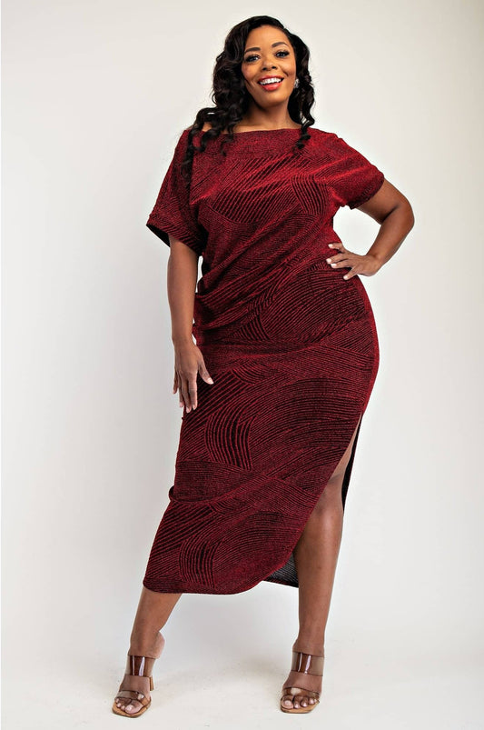 GIA PLUS SIZE LUREX KNIT SHORT SLEEVE TOP AND SKIRT SET - Blaire Shops