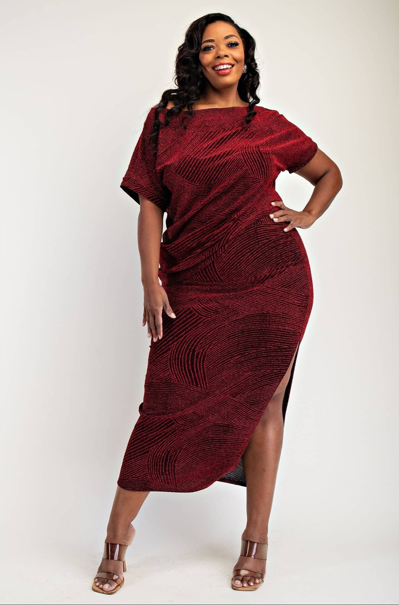 GIA PLUS SIZE LUREX KNIT SHORT SLEEVE TOP AND SKIRT SET - Blaire Shops