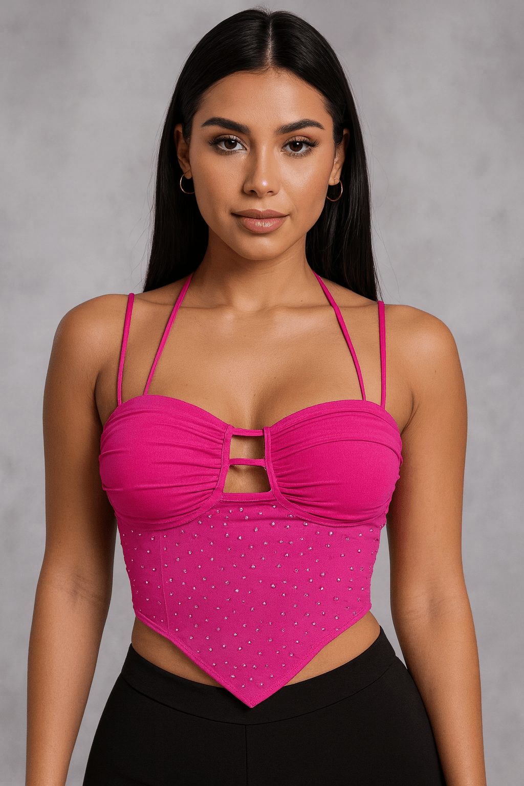 Gini Spaghetti Strap Embellished Mesh Tank Top - Blaire Shops