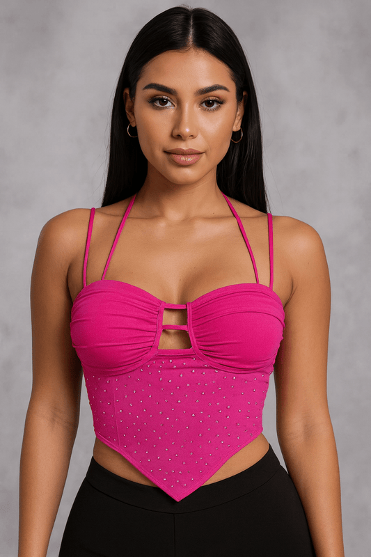 Gini Spaghetti Strap Embellished Mesh Tank Top - Blaire Shops