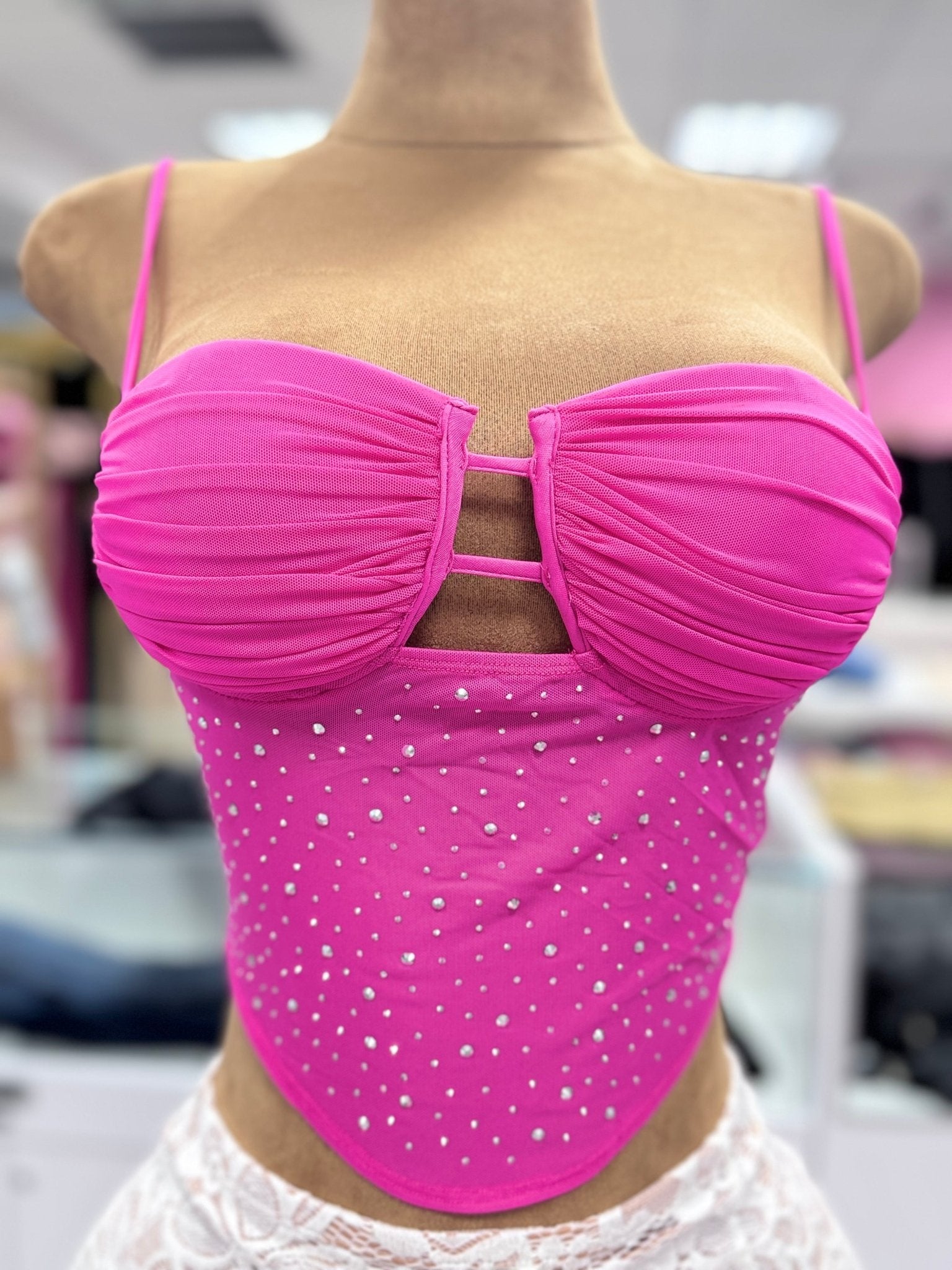 Gini Spaghetti Strap Embellished Mesh Tank Top - Blaire Shops