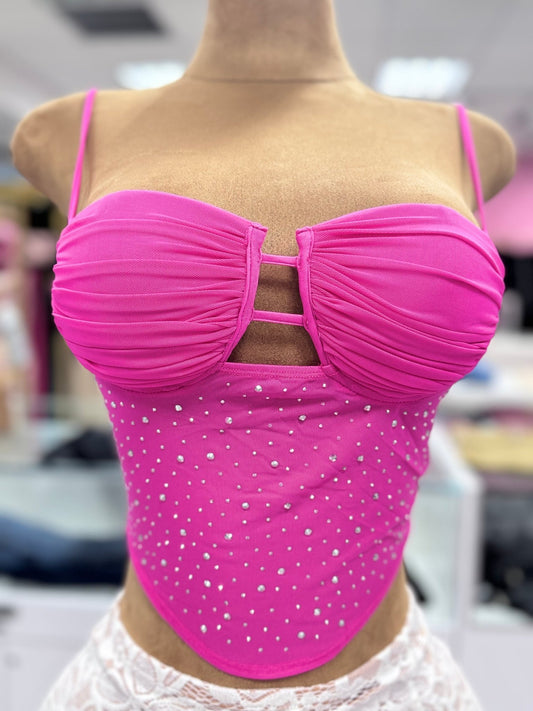 Gini Spaghetti Strap Embellished Mesh Tank Top - Blaire Shops