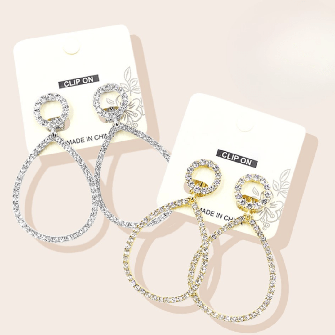 Glamorous Pave Teardrop Clip - On Earrings - Blaire Shops