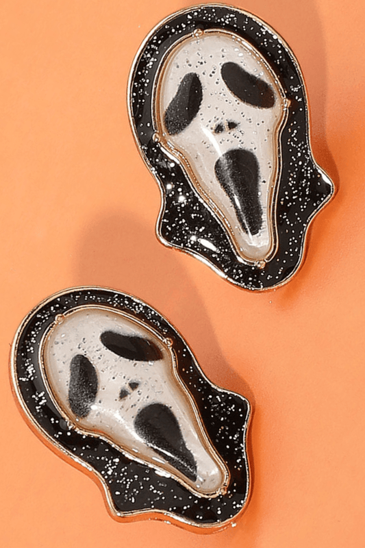 Glittered Enamel Ghost Mask Stud Earrings - Black for women Vacation Outfits Birthday Dresses Going Out Looks