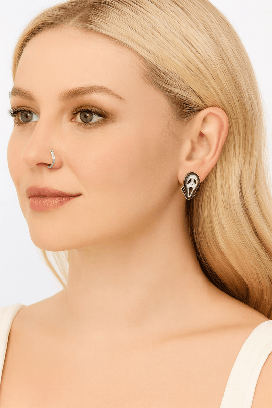 Glittered Enamel Ghost Mask Stud Earrings - Black for women Vacation Outfits Birthday Dresses Going Out Looks